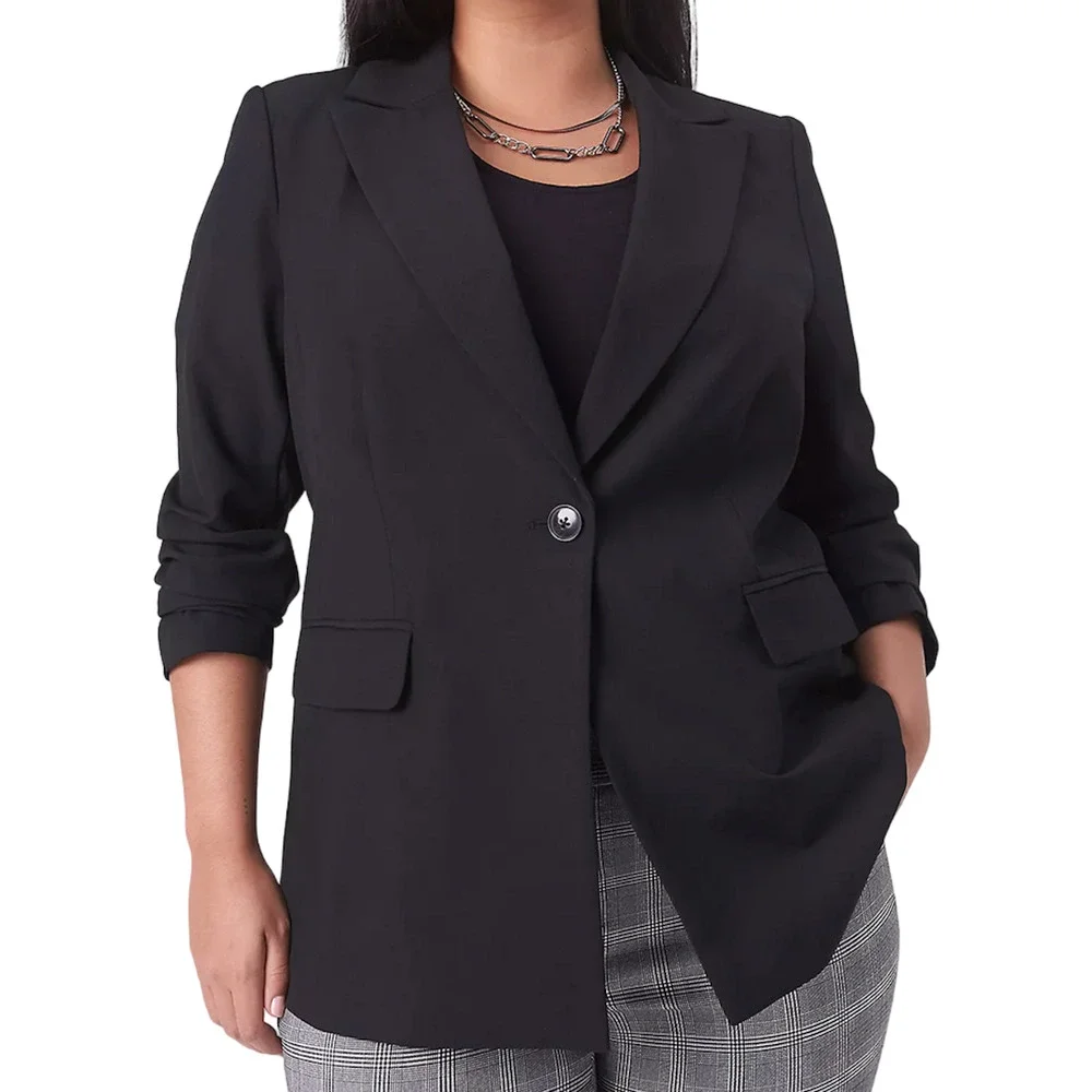 NEW LANE BRYANT BLACK PERFECT DRAPE ONE BUTTON BLAZER JACKET SZ 22